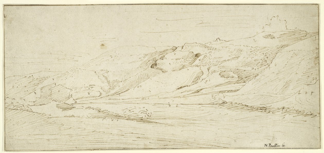 Paysage Montagneux avec deux maisons - Nicolas Poussin