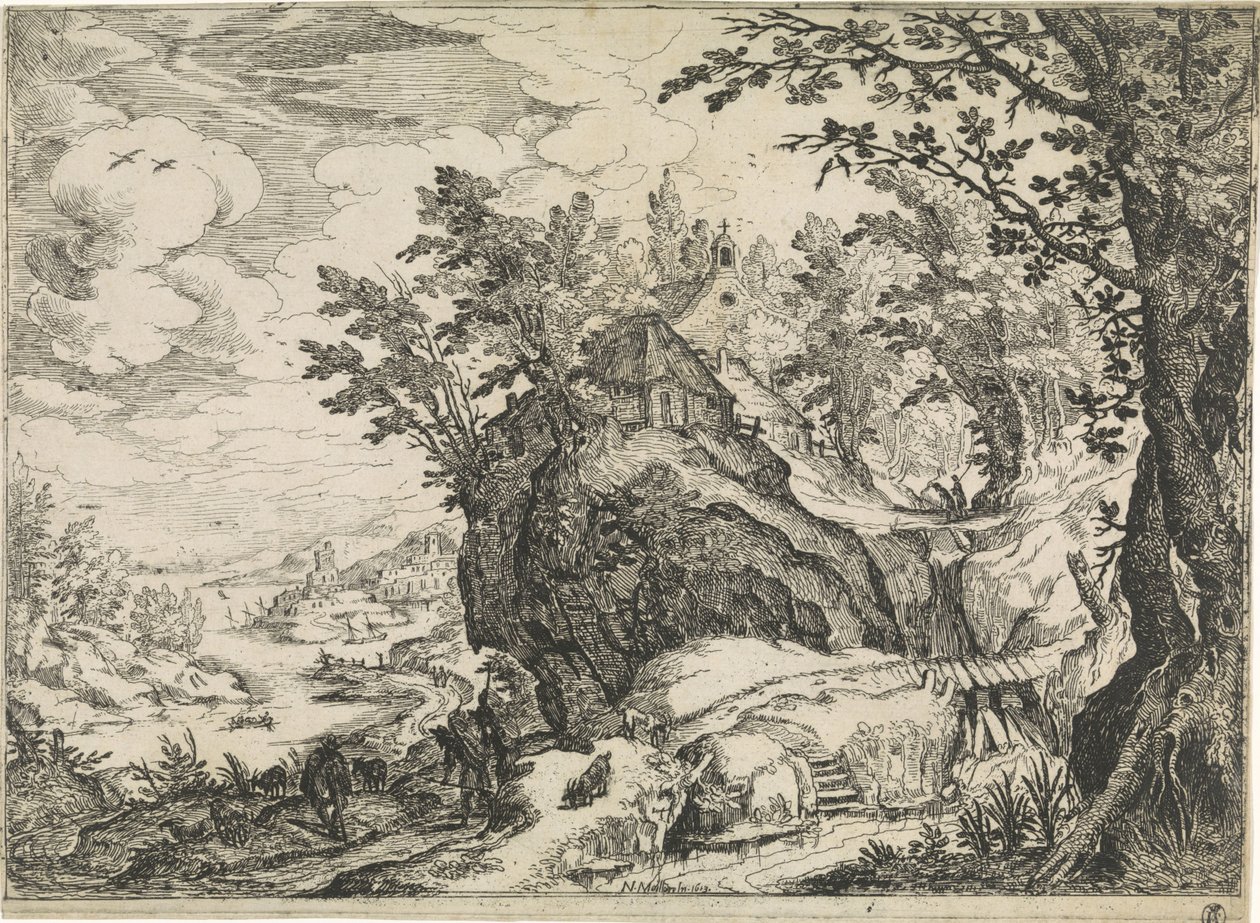 Paysage de montagne avec une église - Nicolas Moillon