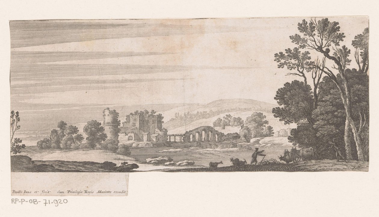 Paysage fluvial avec pont à cinq arches - Nicolas Perelle