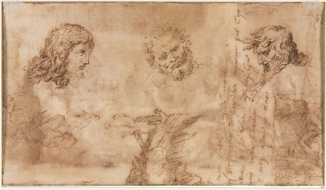 Trois têtes et autres croquis (verso) - Nicolas Poussin