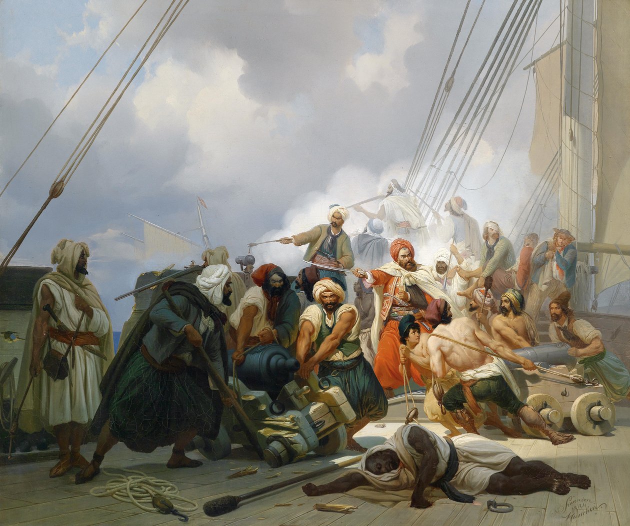 Combat naval (canons mis en position sur le pont) - Niels Simonsen