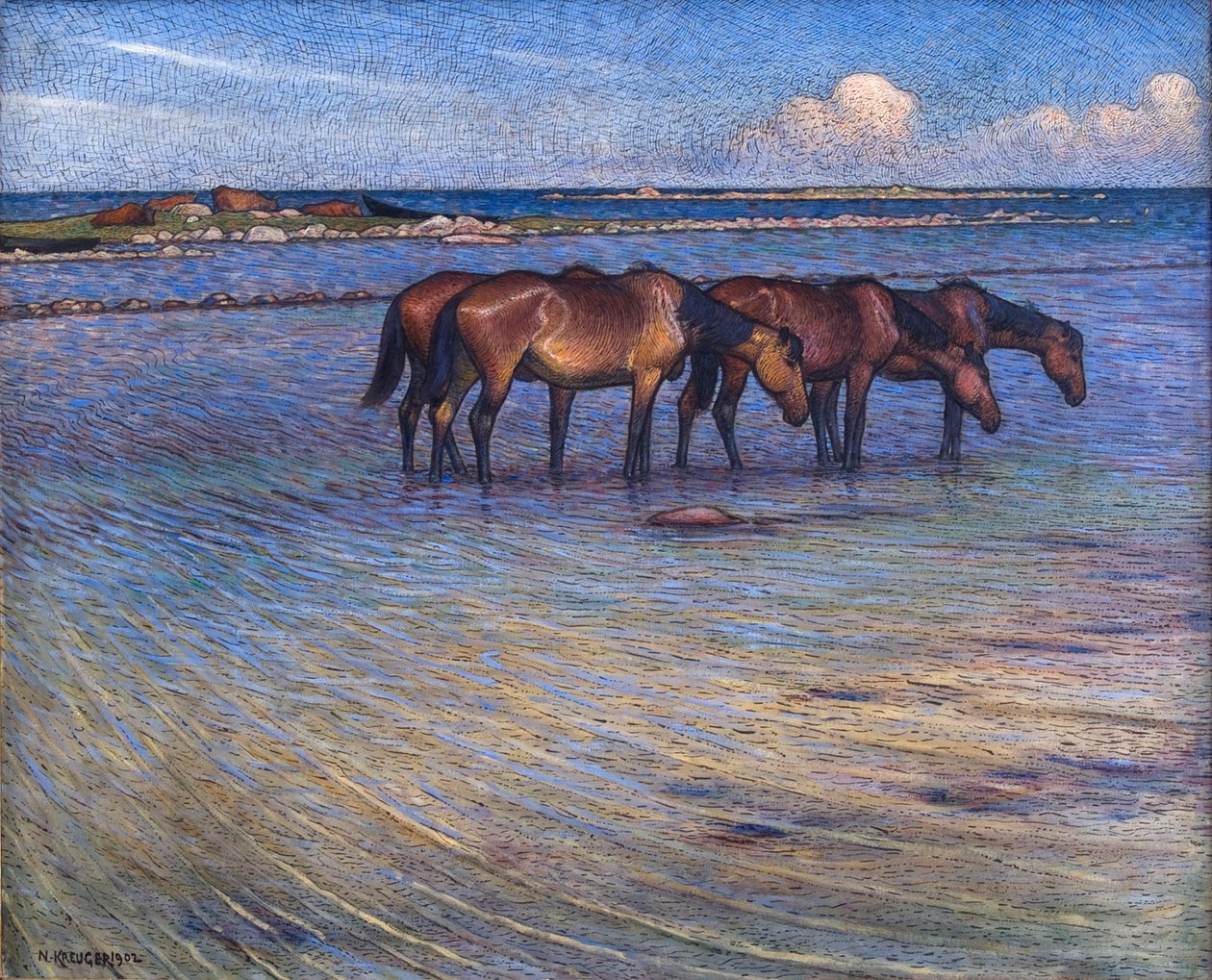 Chevaux se rafraîchissant dans l