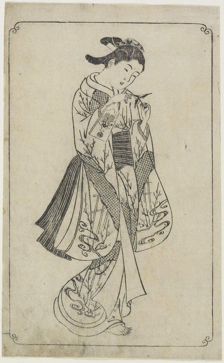 Courtisane tenant une raquette, 1739 - Nishikawa Sukenobu