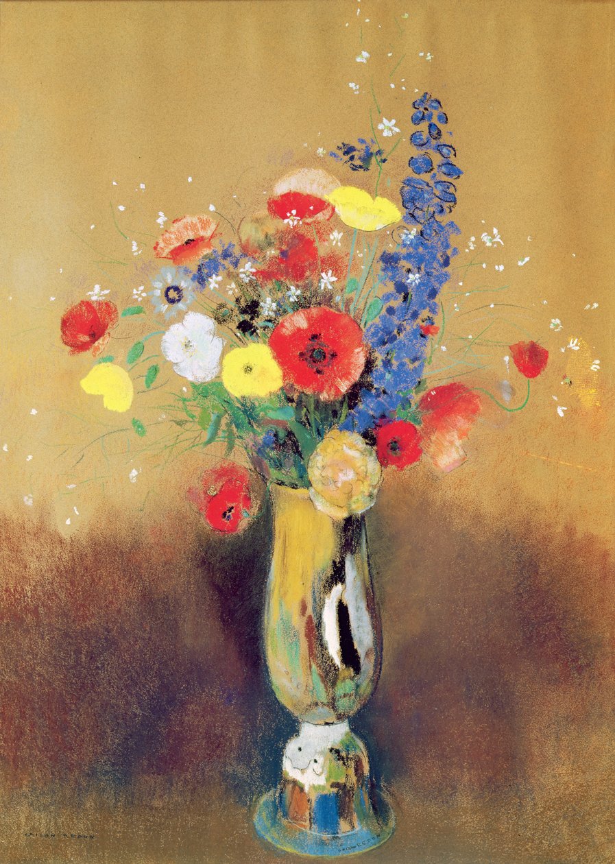 Fleurs sauvages dans un vase à long col - Odilon Redon