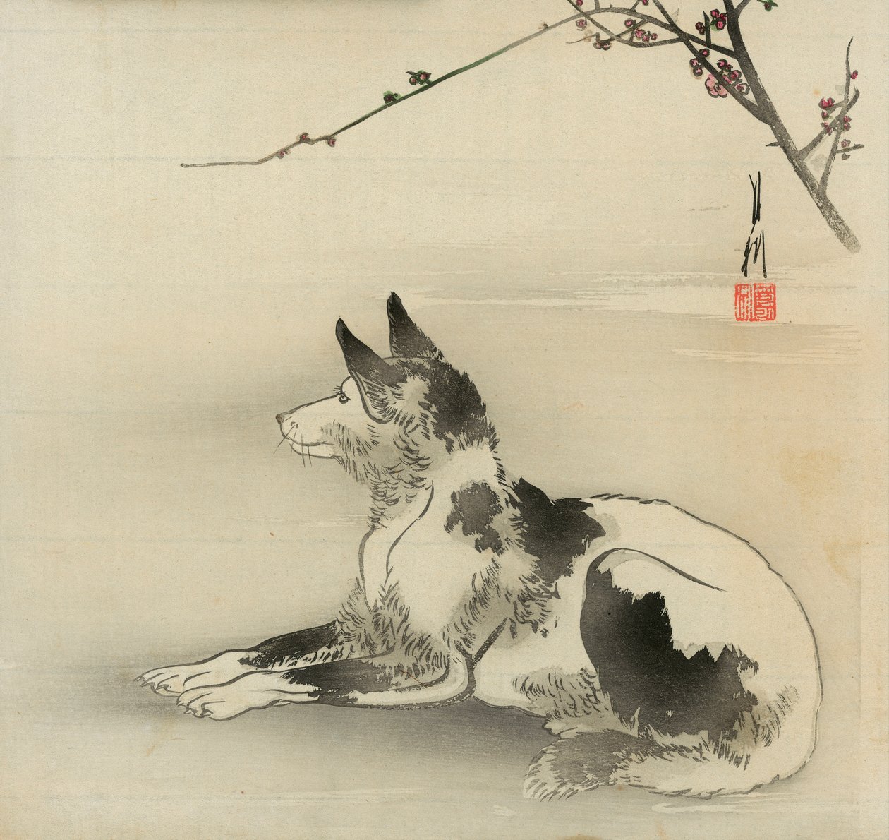 Chien noir et blanc - Ogata Gekko