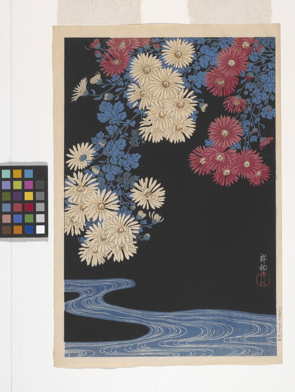 Chrysanthèmes et Ruisseau - Ohara Koson