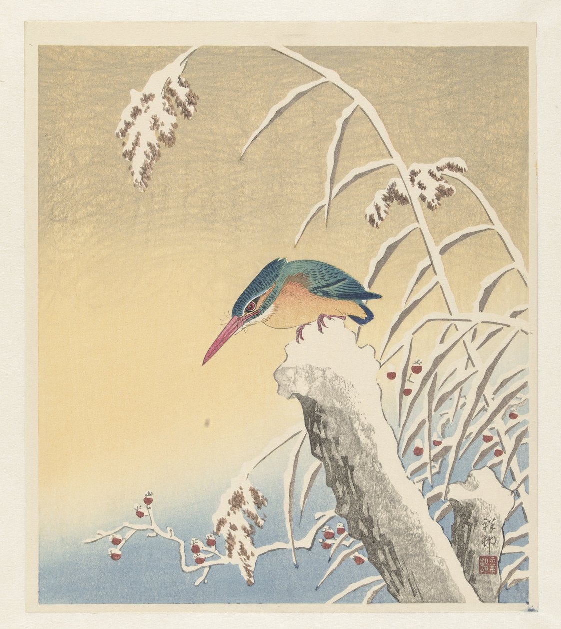 Martin-pêcheur dans la neige - Ohara Koson