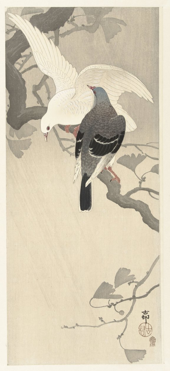 Deux pigeons sur une branche - Ohara Koson