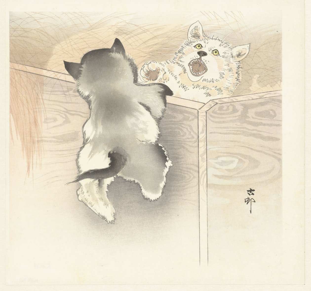 Deux chiots jouant - Ohara Koson