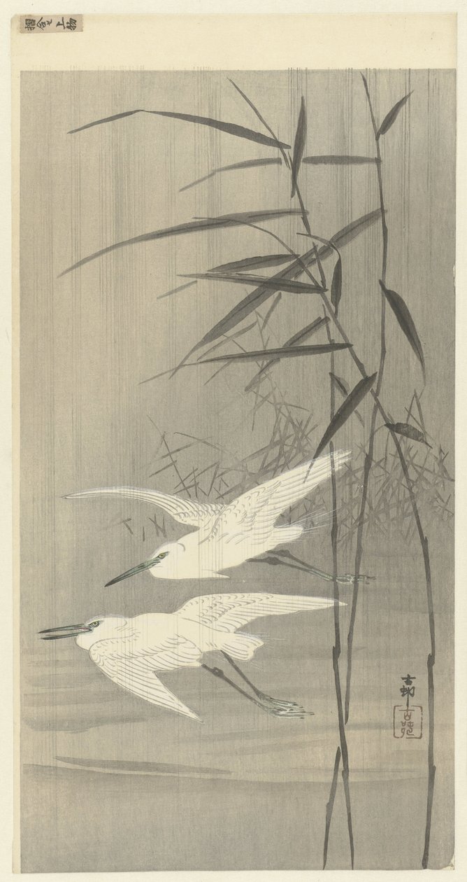 Deux hérons argentés en vol - Ohara Koson