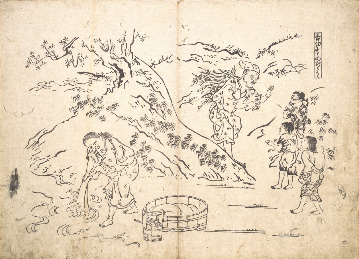 Ramasseur de fagots trouvant un garçon avec un moineau - Okumura Masanobu