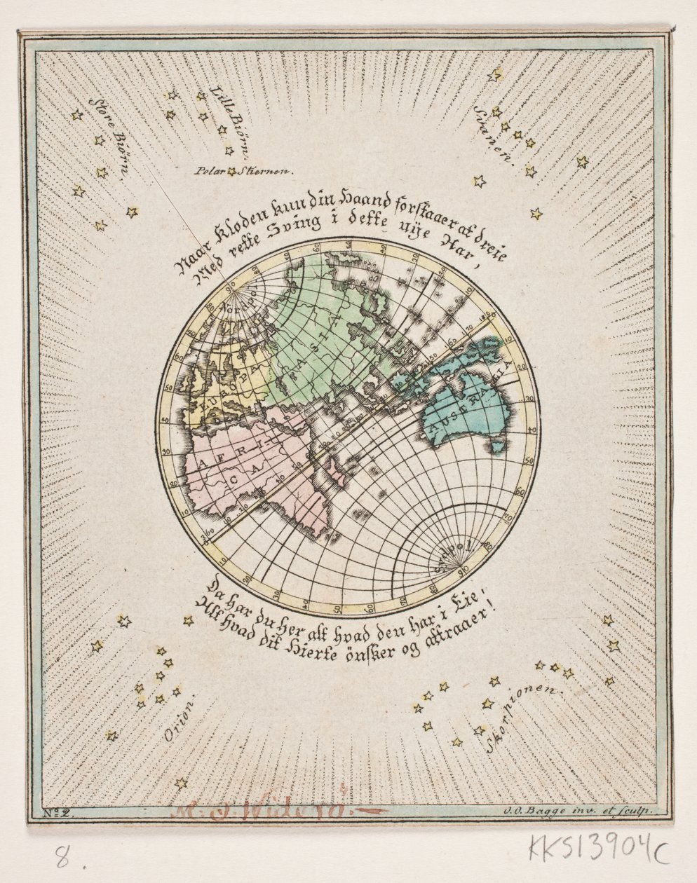 Carte du monde avec poèmes - Oluf Olufsen Bagge