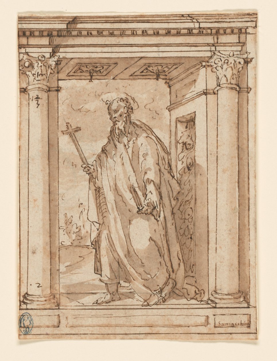 Saint debout dans un portique - Orazio Samacchini