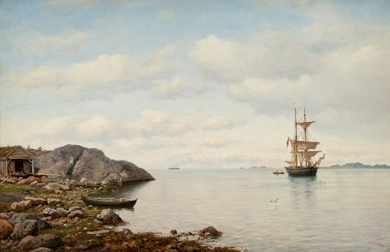 Navire à voile près du rivage - Oscar Kleineh