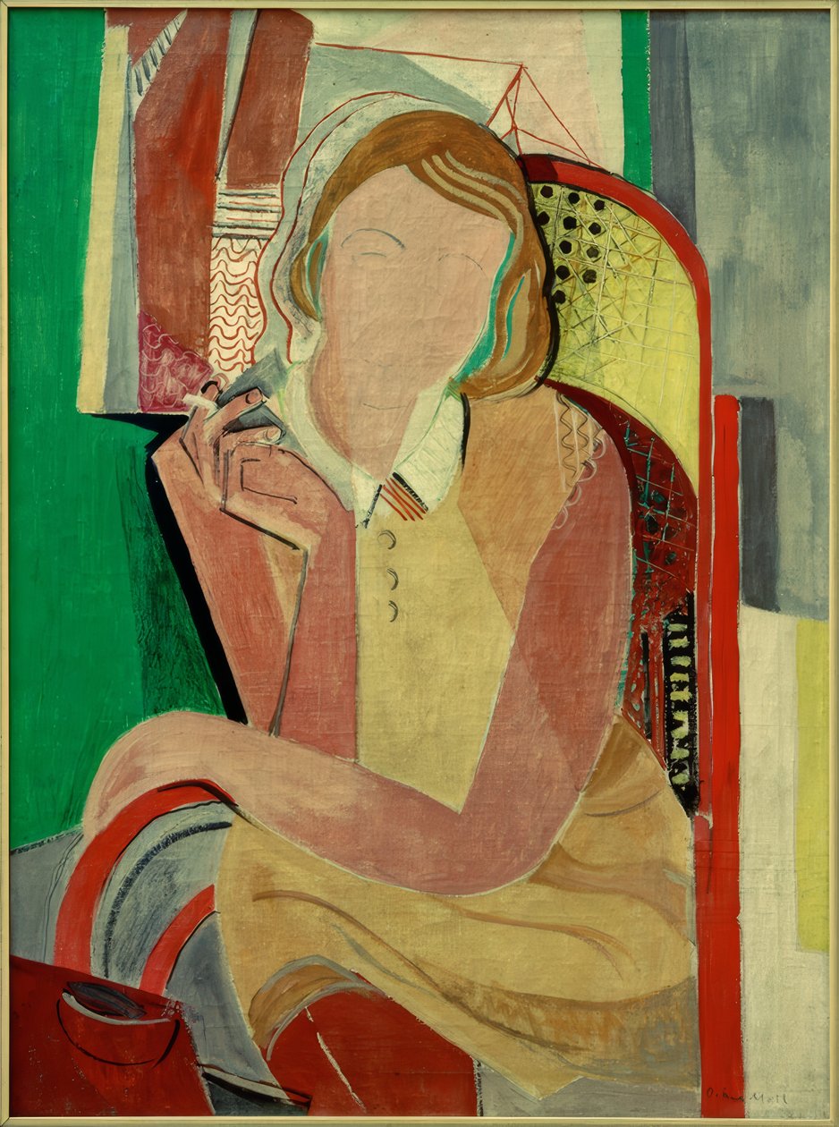 Inge III, avec cigarette et chaise en rotin - Oskar Moll