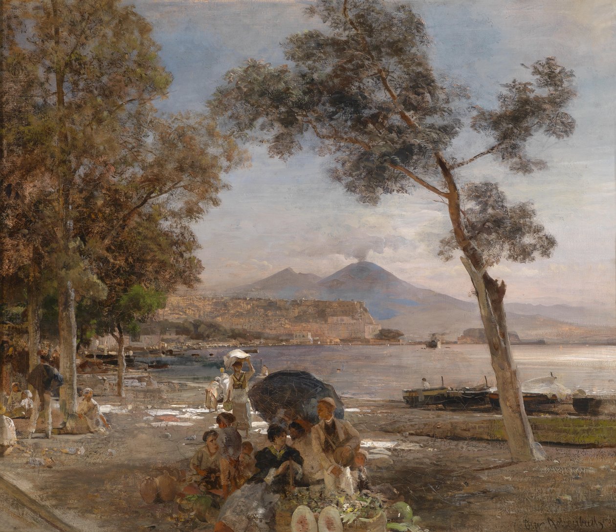 Crépuscule sur le golfe de Naples, en arrière-plan le Vésuve - Oswald Achenbach