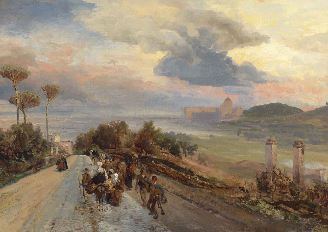 Via Cassia près de Rome avec vue sur le Vatican - Oswald Achenbach