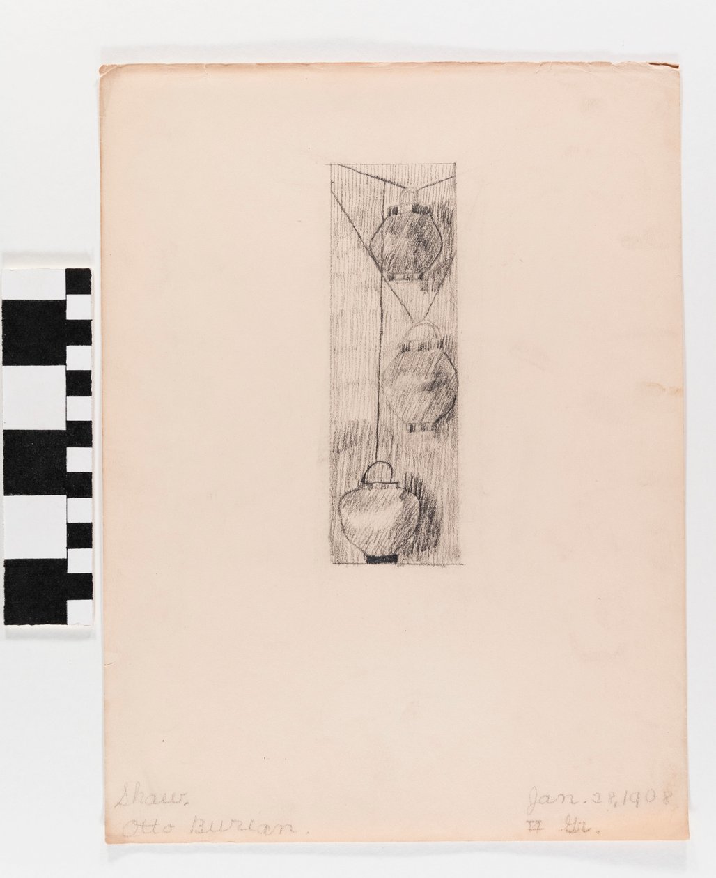 Dessin au crayon de trois lampes suspendues - Otto Burian