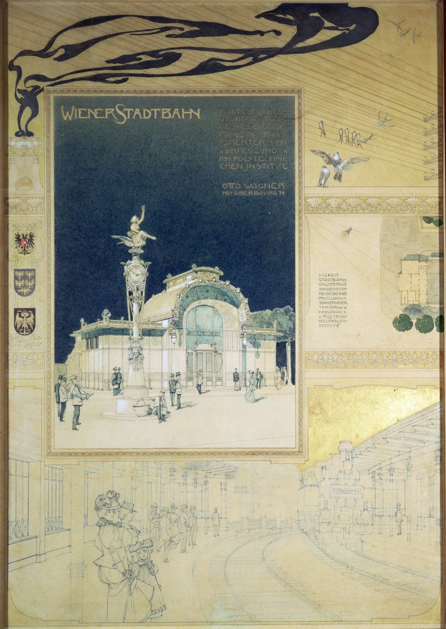 Le pavillon de la Stadtbahn du chemin de fer souterrain de Vienne, conception montrant l