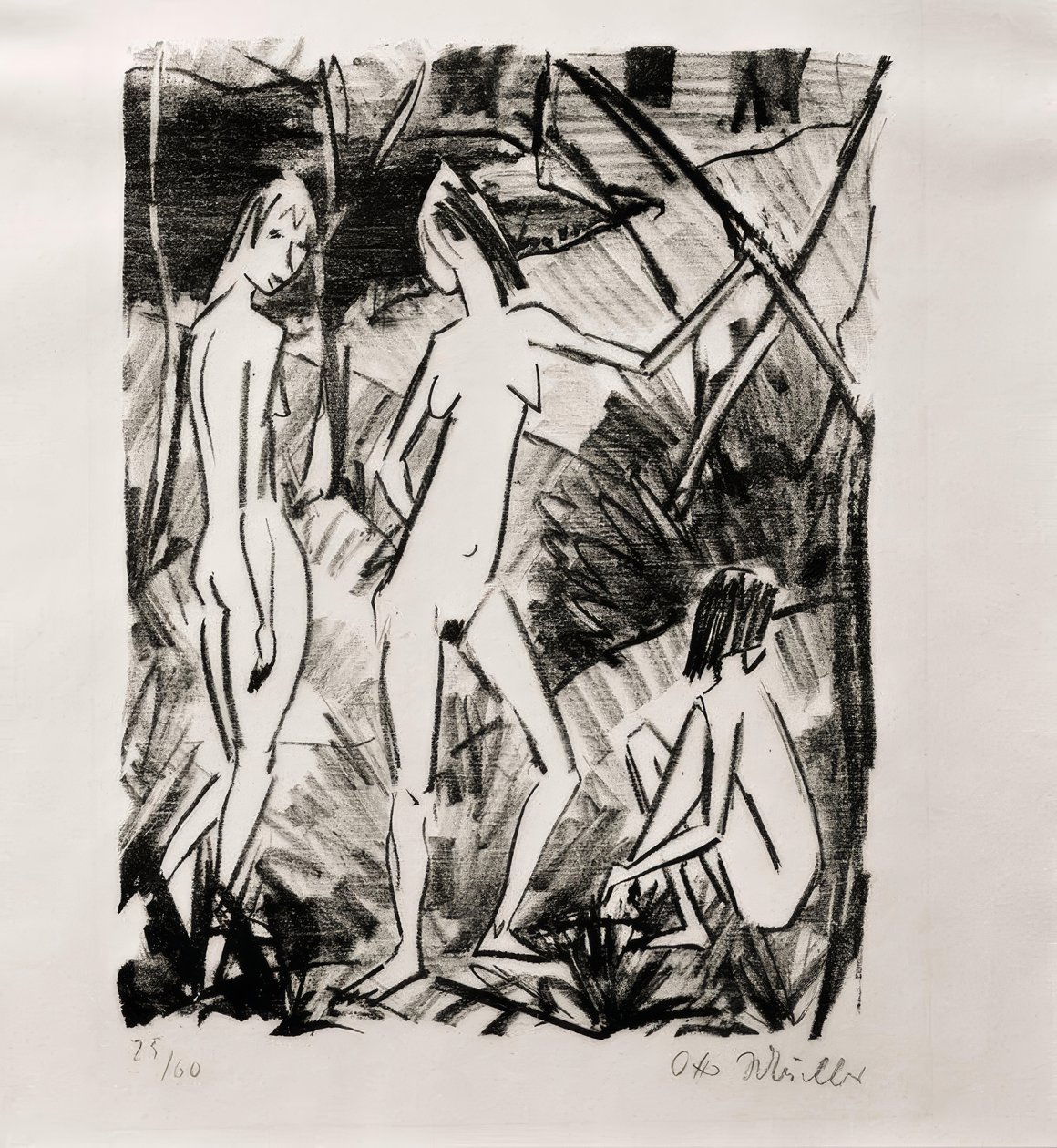 Deux filles debout et une fille assise - Otto Mueller