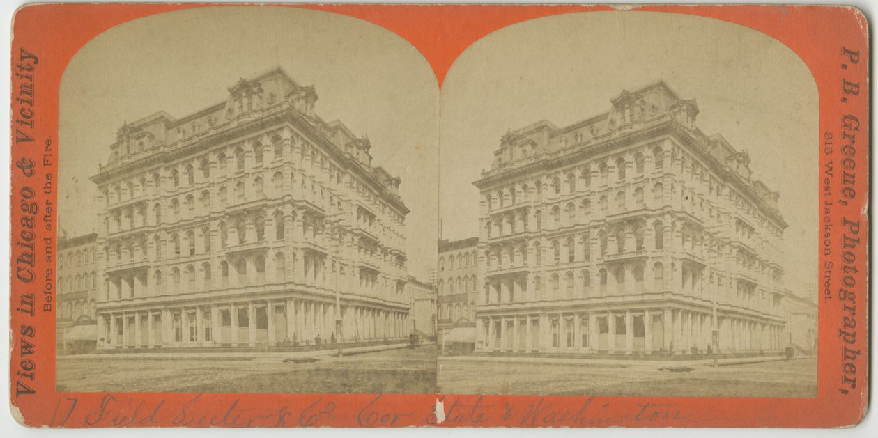 Magasin Field, Leiter & Company au coin des rues State et Washington, Chicago, vers 1869 - P.B. Greene