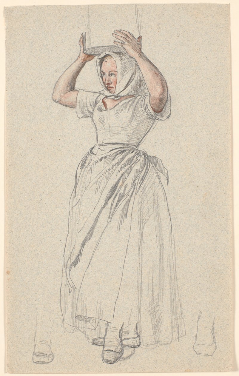 Jeune paysanne debout avec un pot de lait sur la tête - P.C. Skovgaard