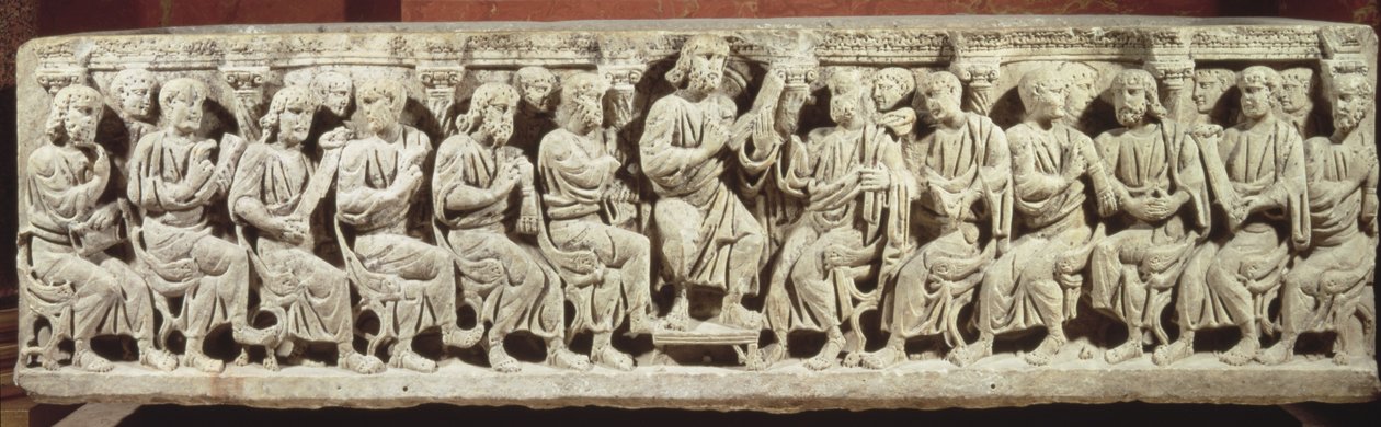 Christ assis et enseignant entouré des Apôtres, sarcophage chrétien en marbre, acquis de l