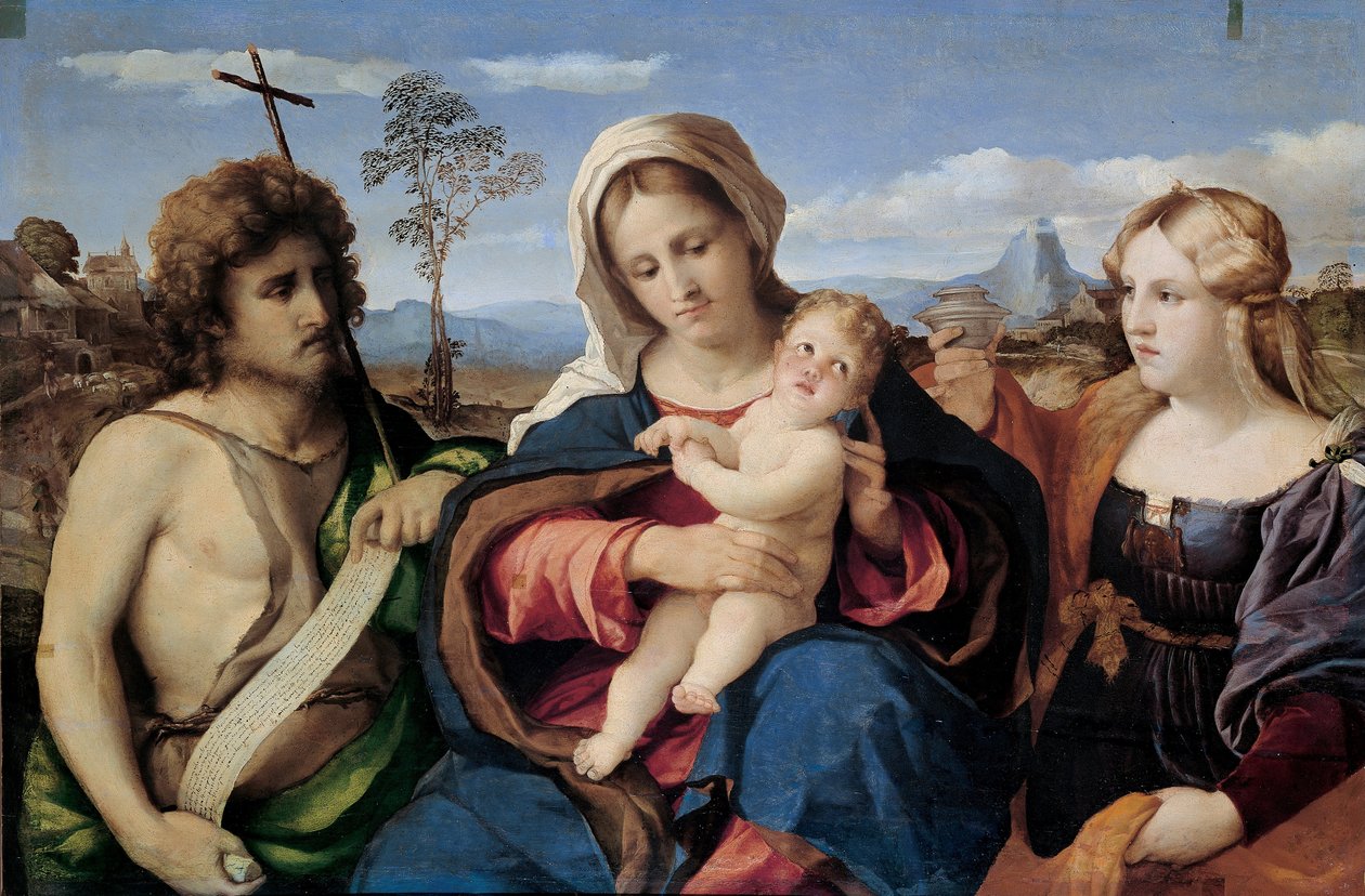 Madone et enfant avec Saint Jean-Baptiste et Madeleine - Palma il Vecchio