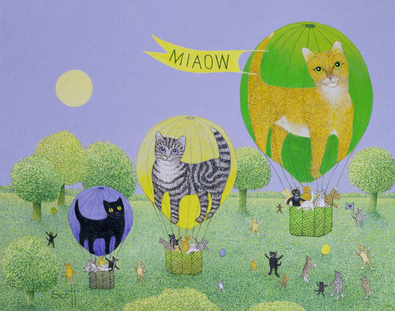 Cat Balloon Race (acrylique sur toile) - Pat Scott
