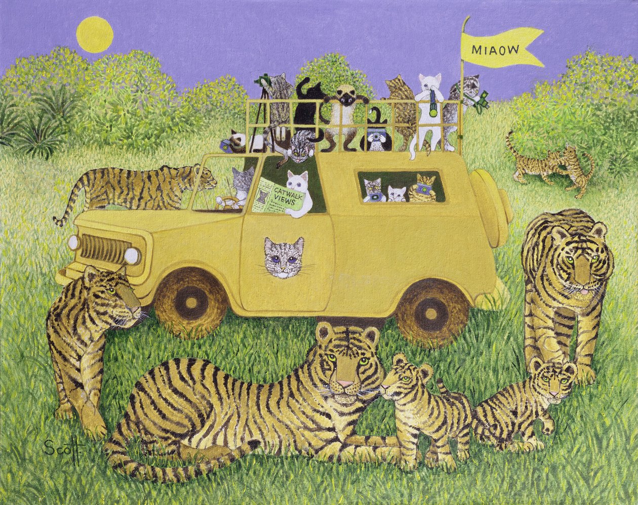 Safari de chats (huile sur toile) - Pat Scott