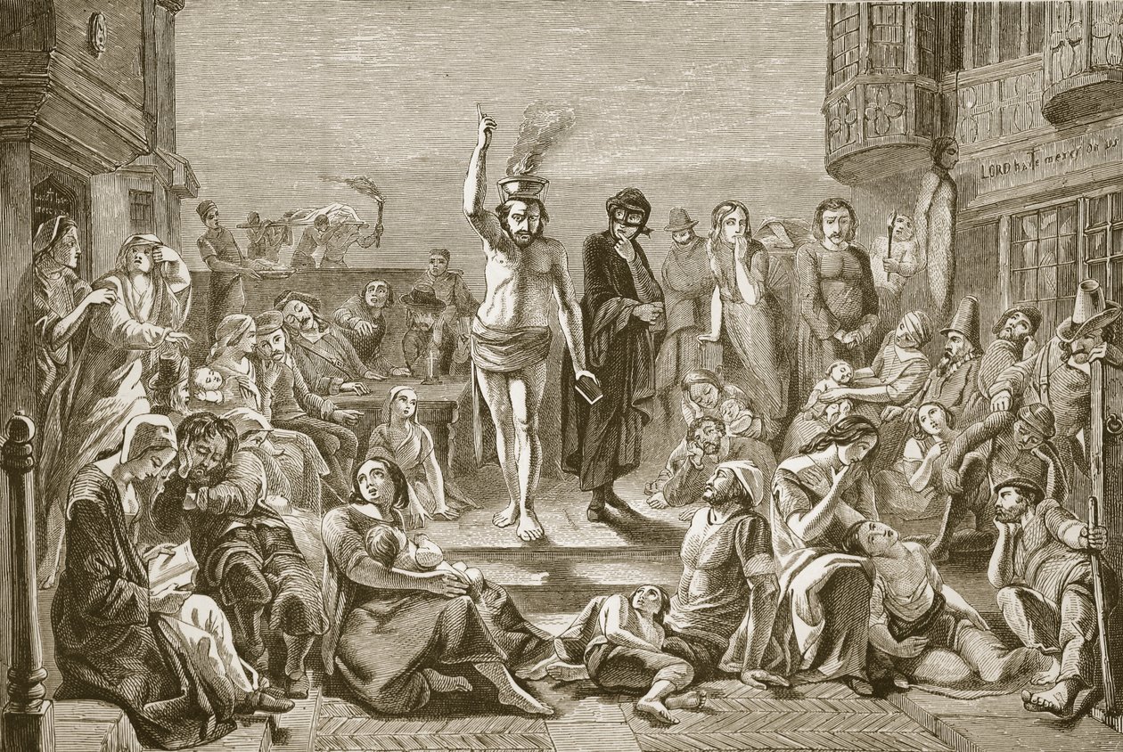 Solomon Eagle prêchant pendant la peste de Londres, gravé par J. et G.P. Nicholls - Paul Falconer Poole