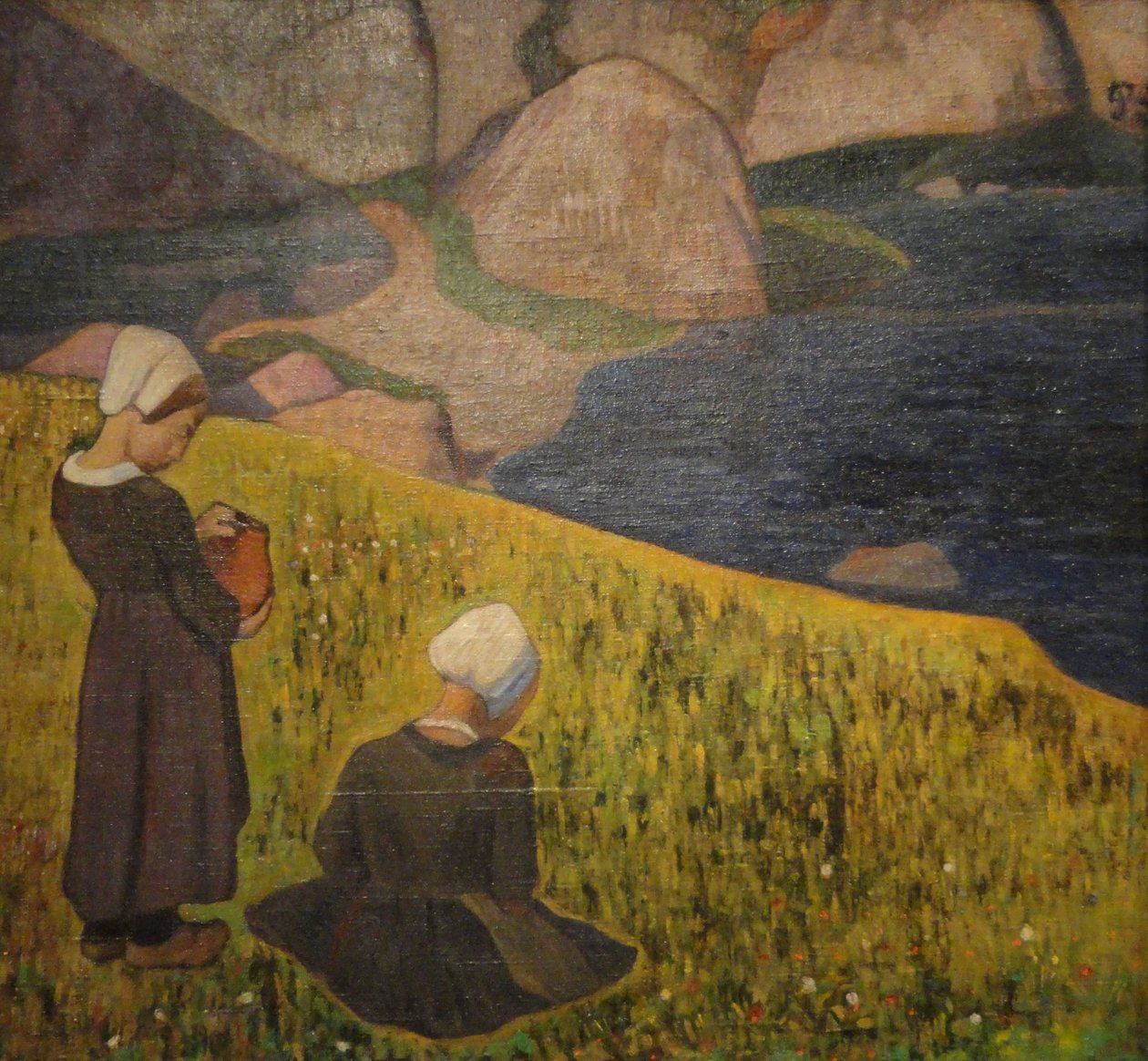 Femmes bretonnes dans un champ en bord de mer - Paul Gauguin