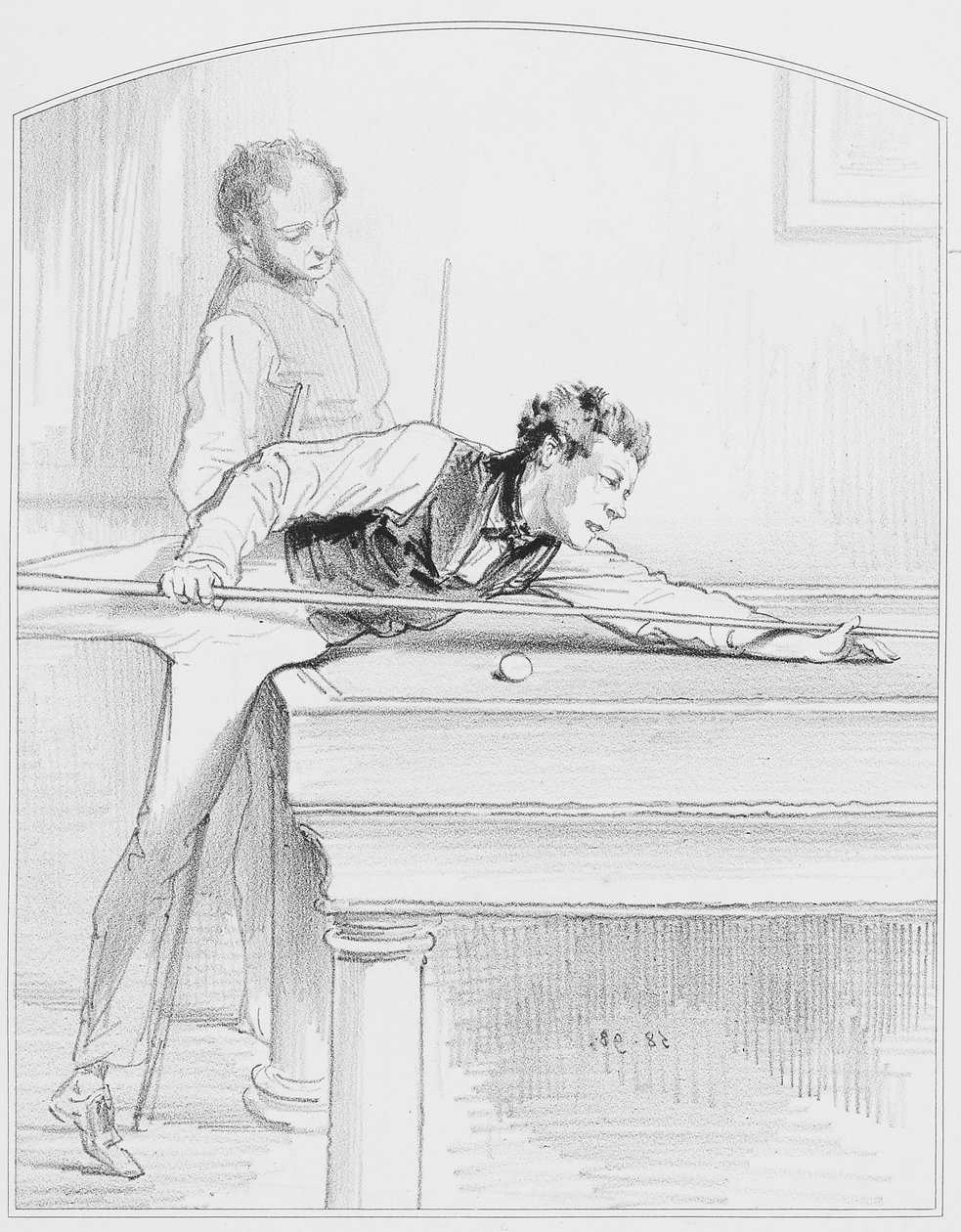 Le billard, planche 19 de Les Toquades, 1858 - Paul Gavarni