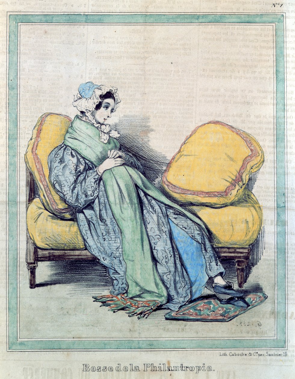 Femme enceinte, bosse de philanthropie, caricature de 