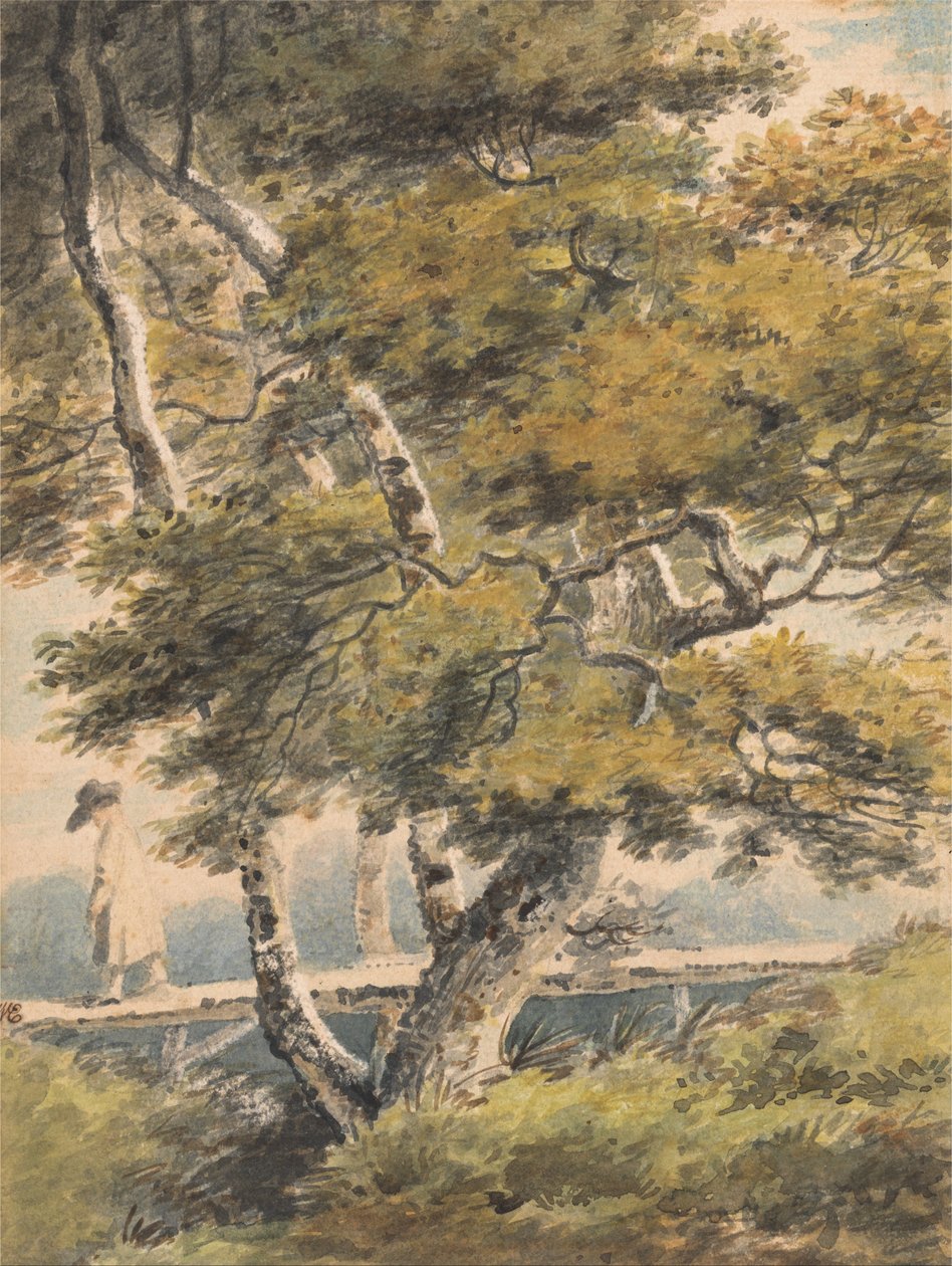 Arbres, avec un homme traversant une passerelle - Paul Sandby