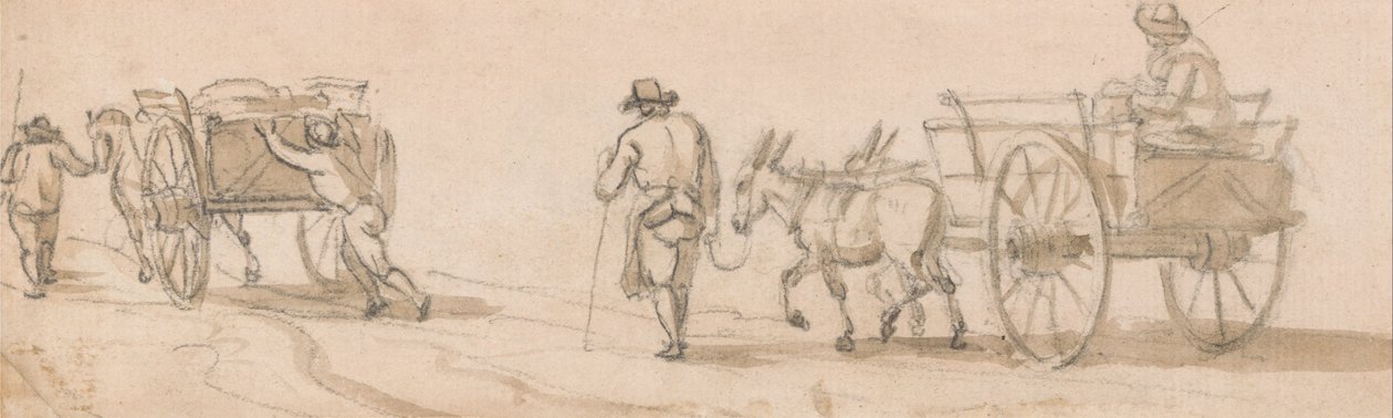 Chariot à deux roues et personnages - Paul Sandby