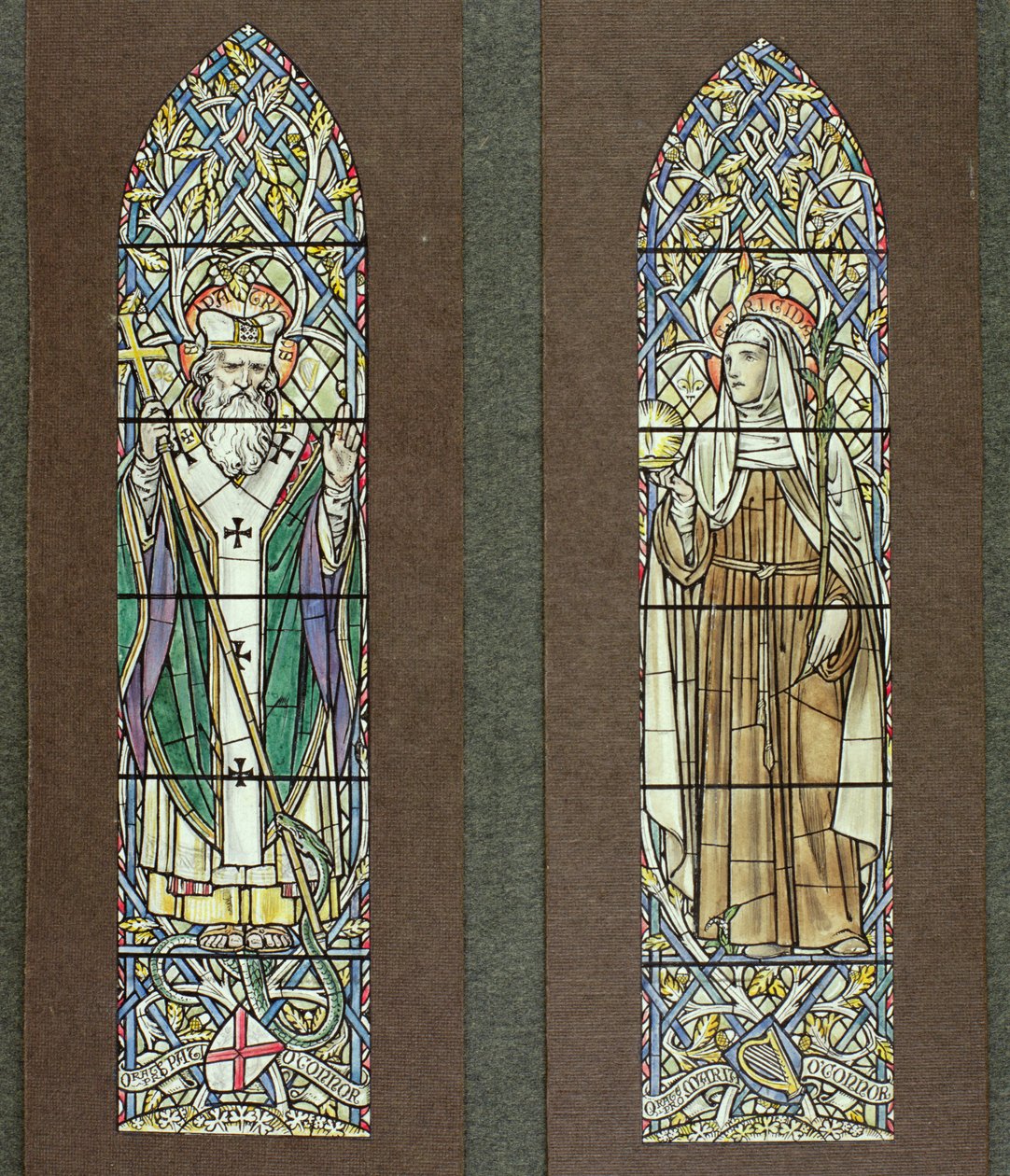 Design pour des vitraux représentant Saint Patrick et Sainte Brigitte dans la chapelle des saints écossais à l