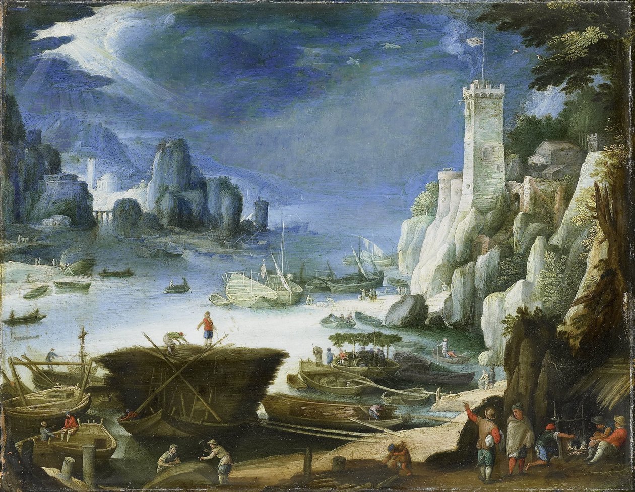 Vue de rivière avec grand rocher - Paul Bril (copy after)