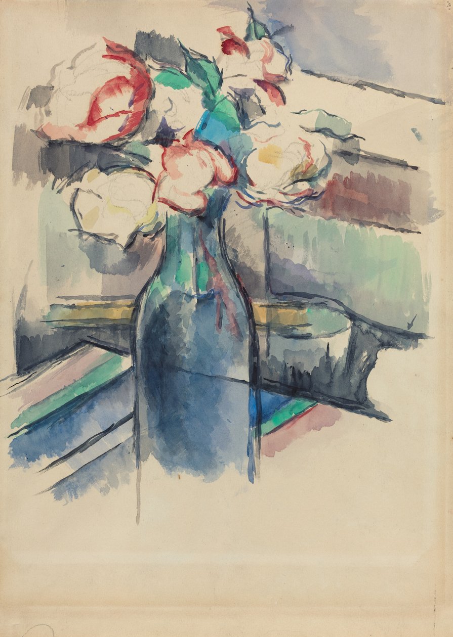 Roses dans une bouteille [recto] - Paul Cézanne