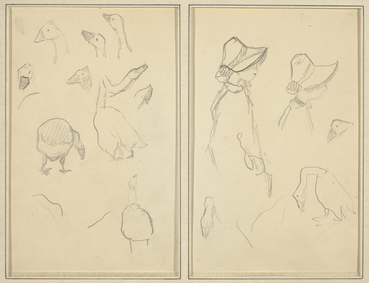 Oies; Filles en bonnets, oies [recto] - Paul Gauguin
