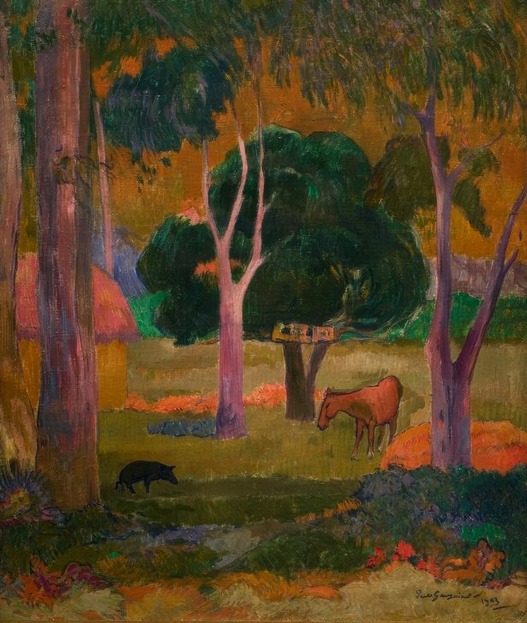 Paysage avec cochon et cheval - Paul Gauguin