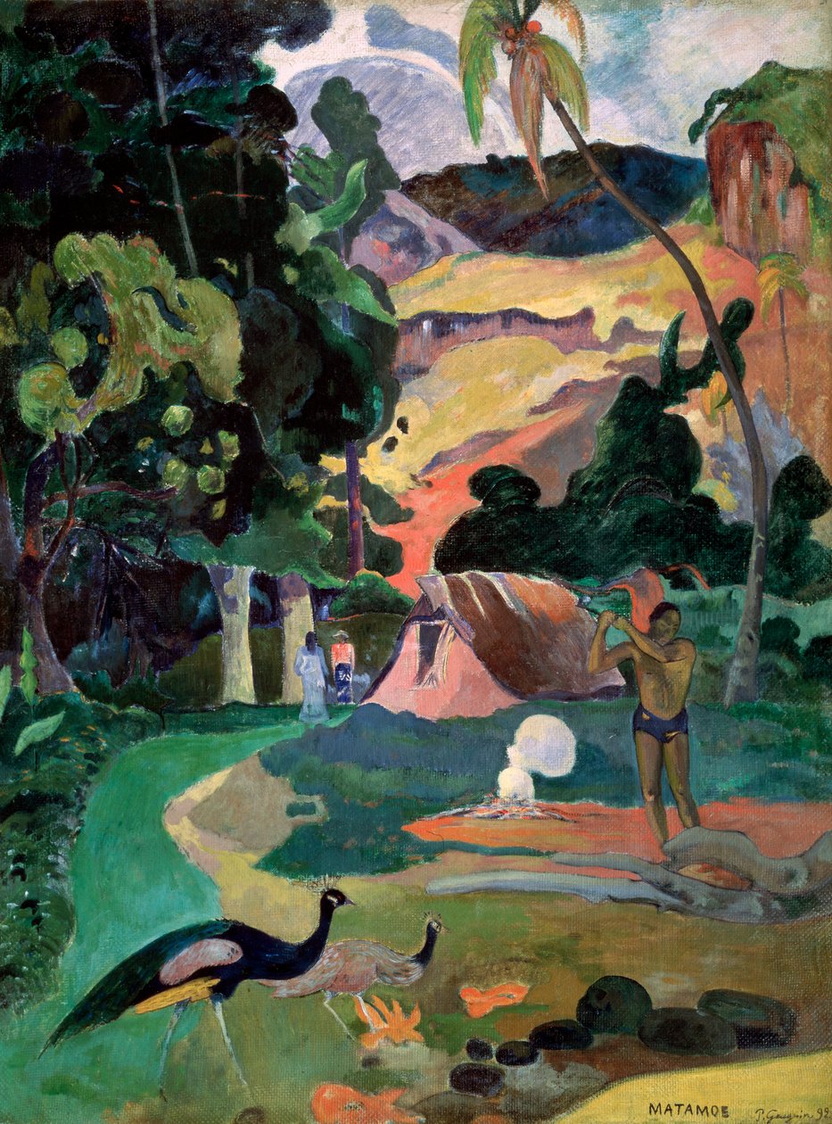 Matamoe Mort. Paysage avec paons, 1892 - Paul Gauguin