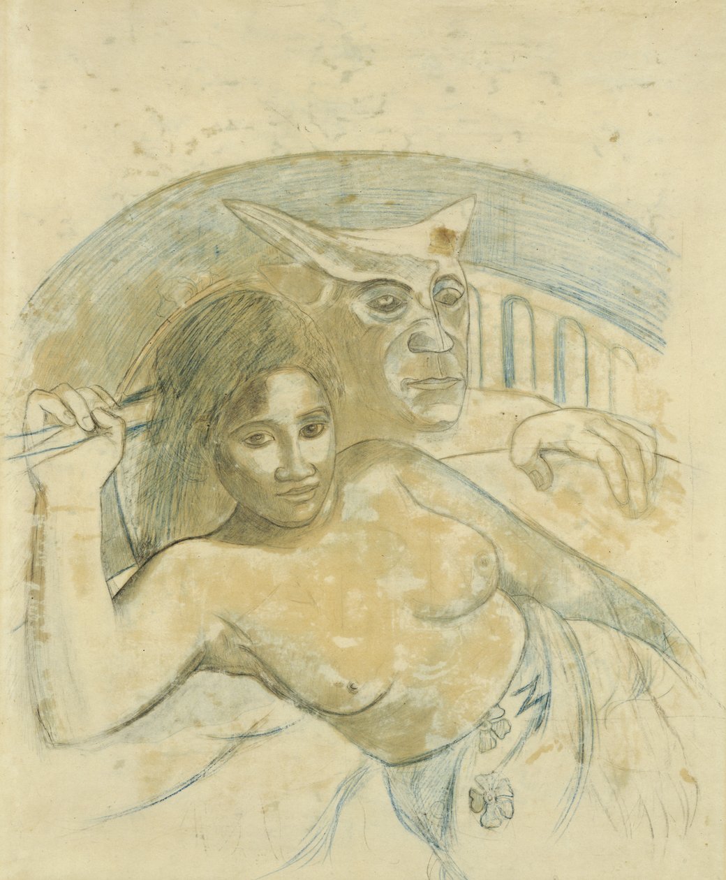 Femme tahitienne avec esprit maléfique - Paul Gauguin