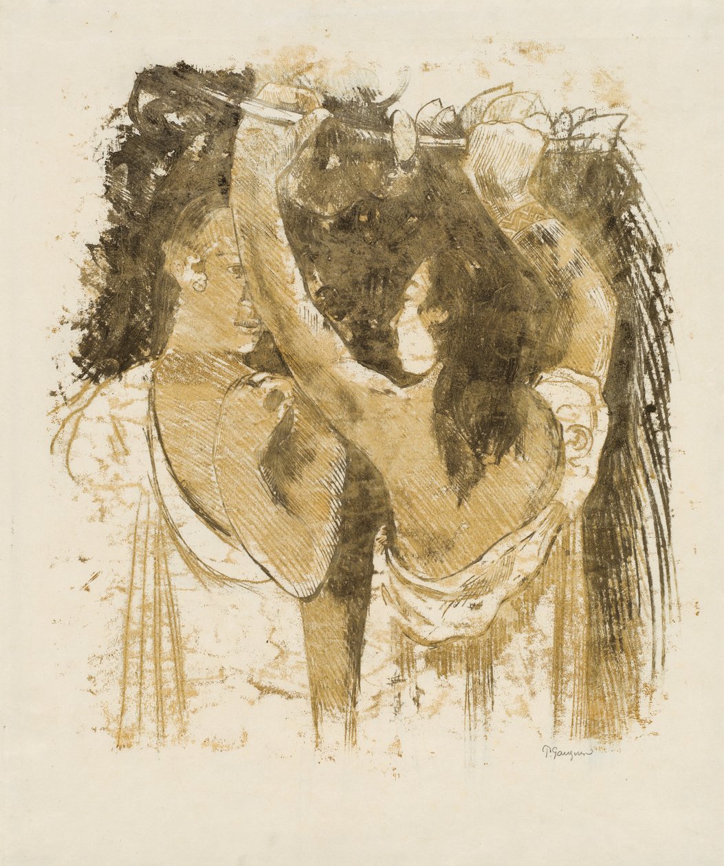 Deux Tahitiens cueillant des fruits [recto] - Paul Gauguin