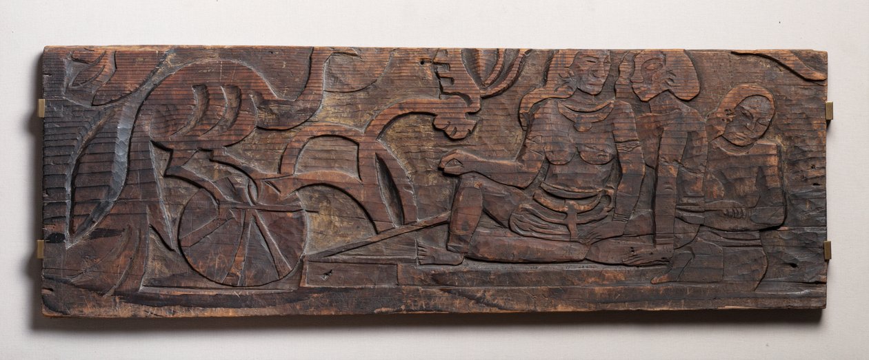 Femme avec un paon, relief - Paul Gauguin