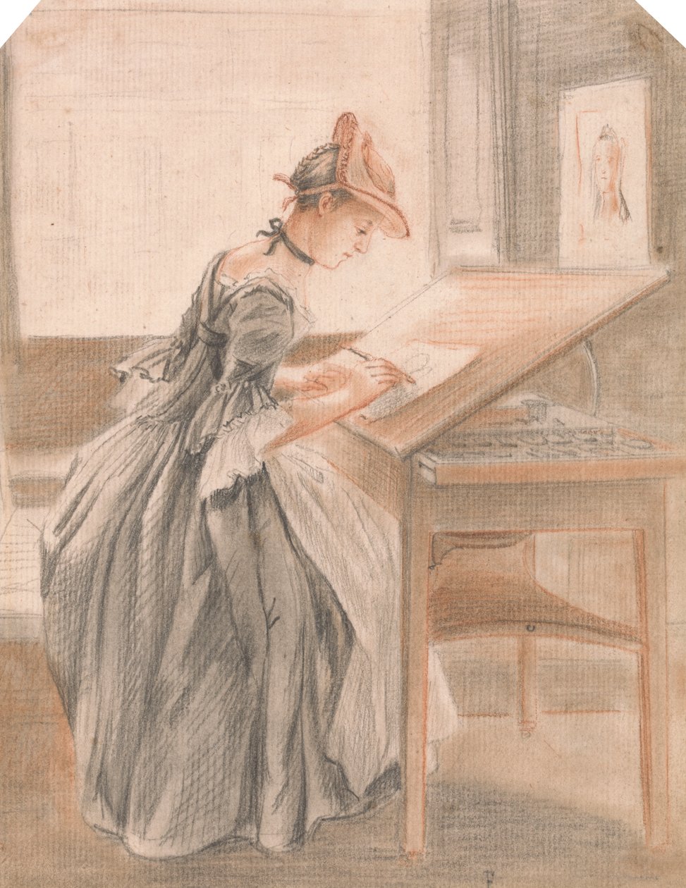 Une dame copiant à une table de dessin - Paul Sandby