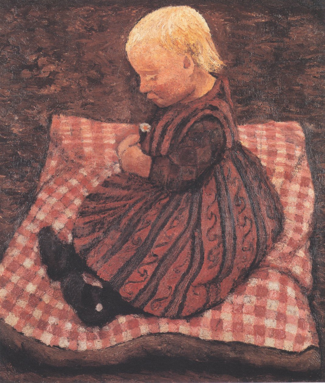 Enfant sur un coussin à carreaux rouges - Paula Modersohn Becker