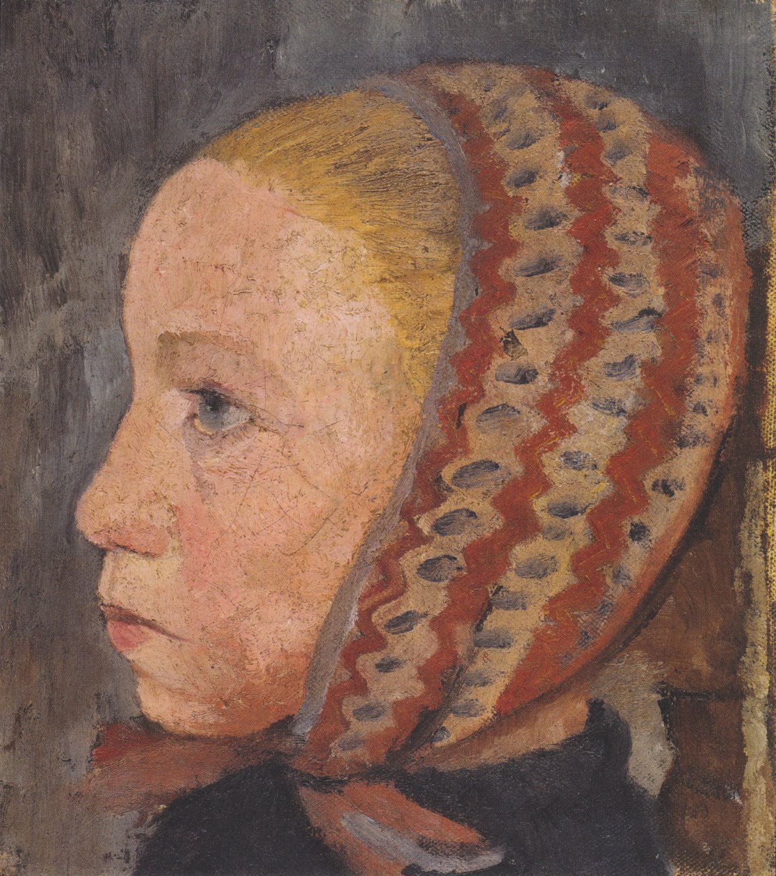 Tête de fille avec bonnet rayé de profil vers la gauche - Paula Modersohn Becker