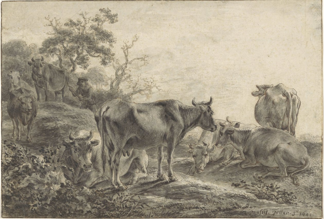 Troupeau de bovins - Paulus Potter (signed by artist)