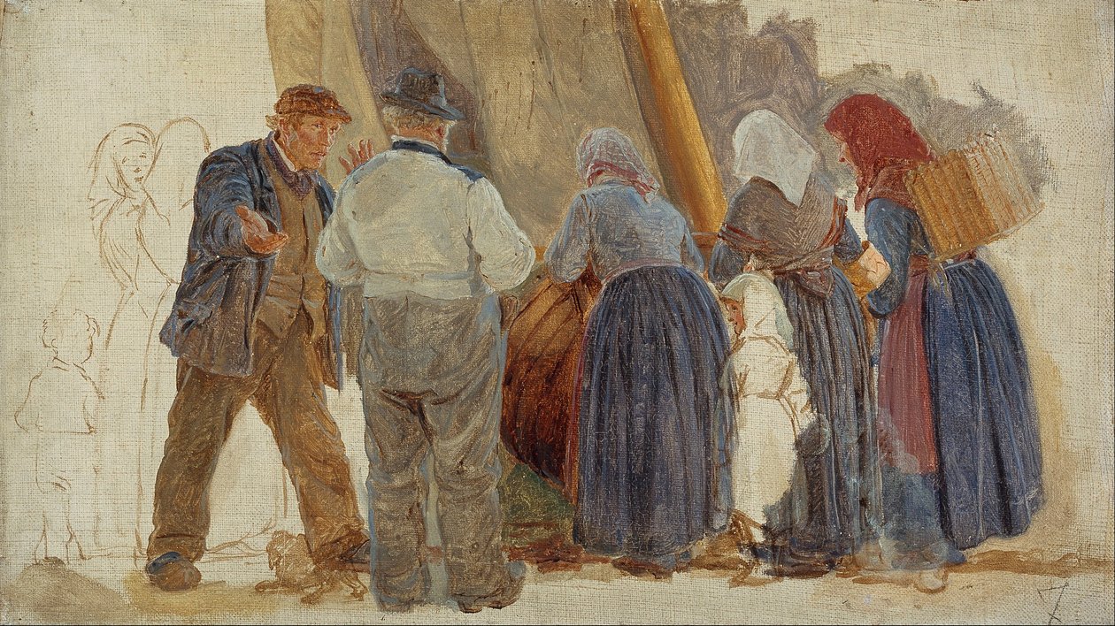 Matin à Hornbæk. Hommes et femmes marchandant - Peder Severin Krøyer